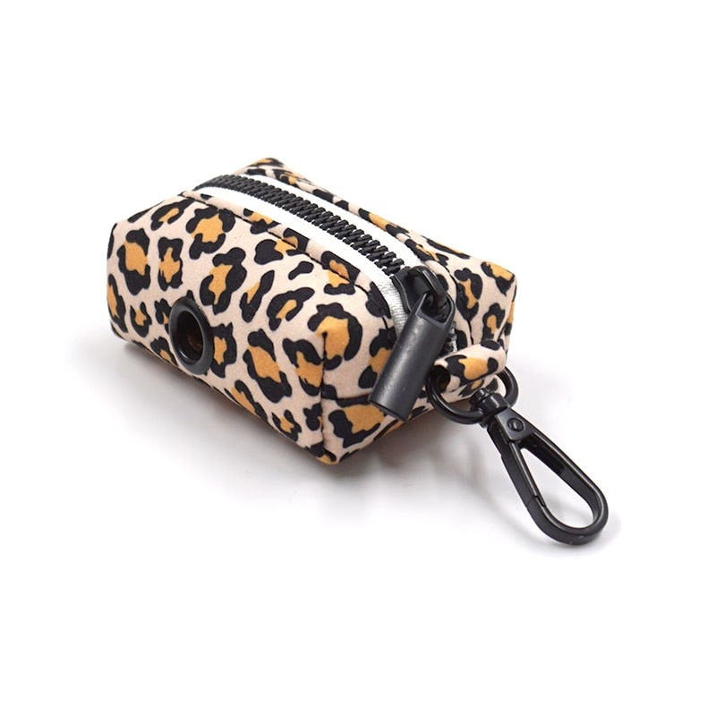 Leaping Leopard Collar, Bow/Bowtie, Leash, Harness, and Waste Bag Holder