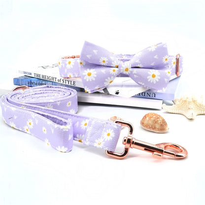 Lavender Daisy Collar, Leash, and Bow