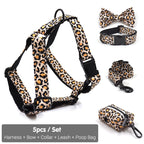 Leaping Leopard Collar, Bow/Bowtie, Leash, Harness, and Waste Bag Holder