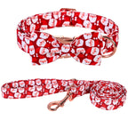 Santa Collar, Bow, and Leash - Red and White Plaid