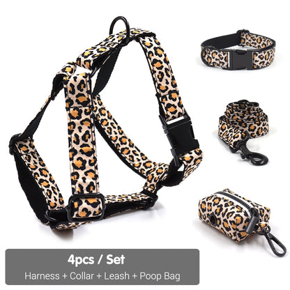 Leopard Print Collar, Harness & Leash Set