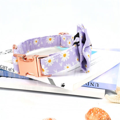 Lavender Daisy Collar, Leash, and Bow
