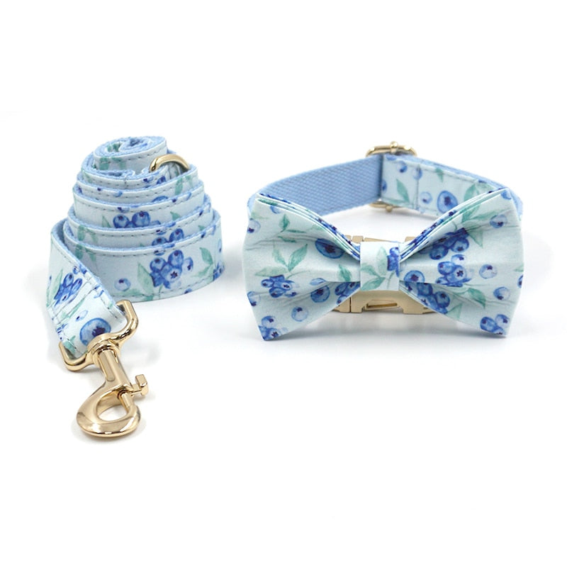 Bella Blueberry Collar, Harness, Leash, Bow, and Waste Bag Holder