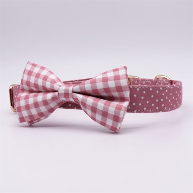 Pink Polka Dot Collar, Leash, Bow, Flower