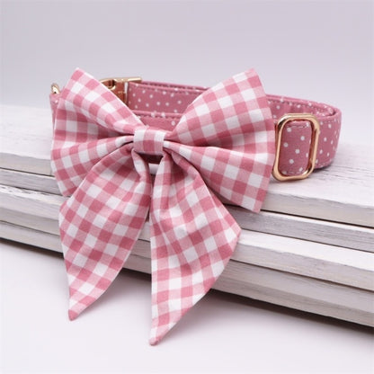Pink Polka Dot Collar, Leash, Bow, Flower