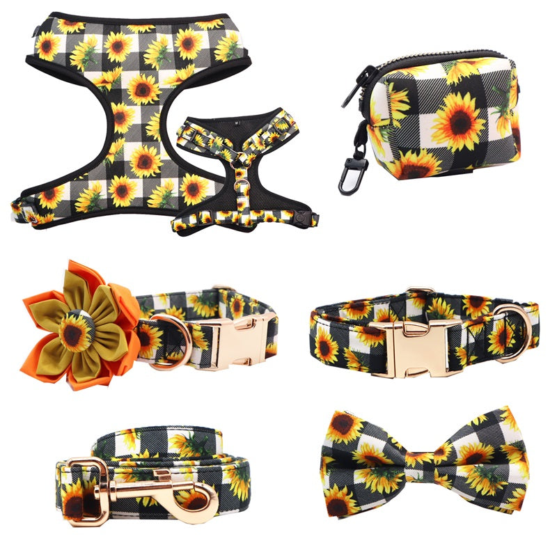 Helios Sunflower Collar, Leash, Waste Bag Holder, Flower, and Bow