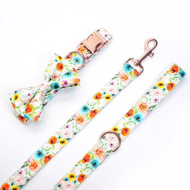 Sienna Watercolor Collar, Bow, Flower, Bandana, and Leash