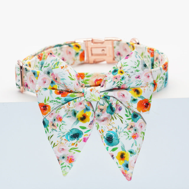 Sienna Watercolor Collar, Bow, Flower, Bandana, and Leash