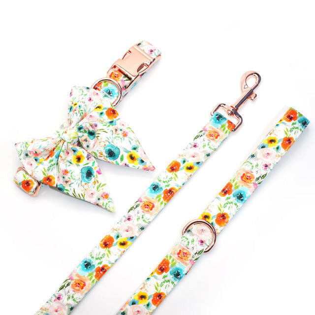 Sienna Watercolor Collar, Bow, Flower, Bandana, and Leash