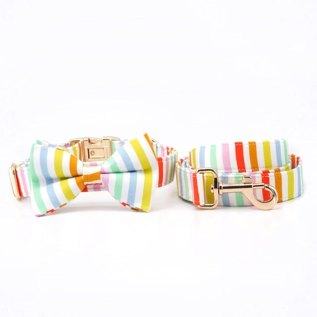 Summer Stripe Collar, Bow Tie, and Leash
